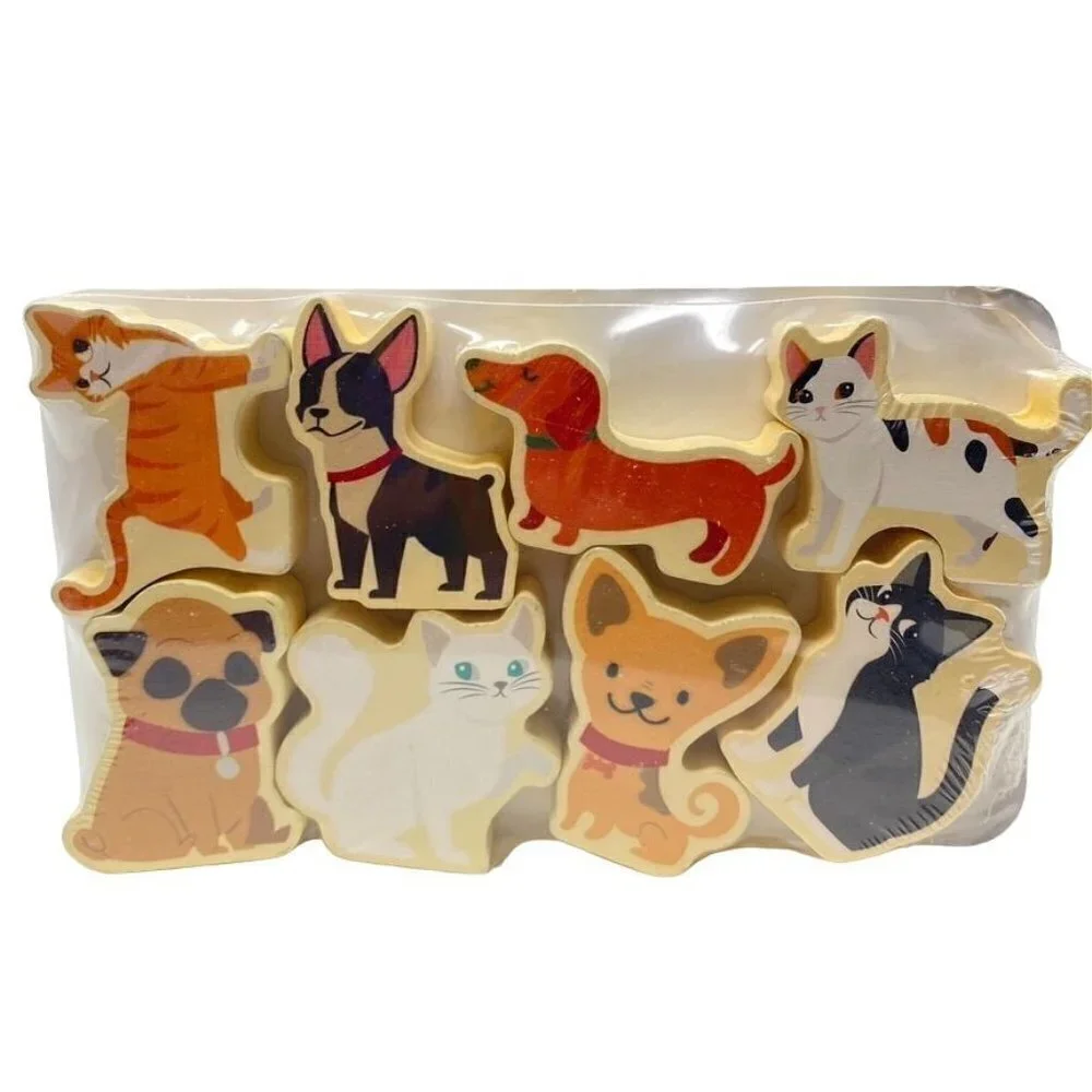Wood Block Cats and Dogs Pets Pretend Play
